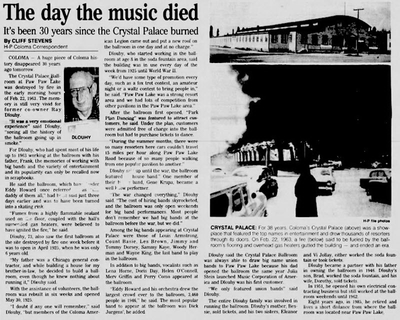 Crystal Palace Ballroom at Paw Paw Lake - Feb 23 1993 Article